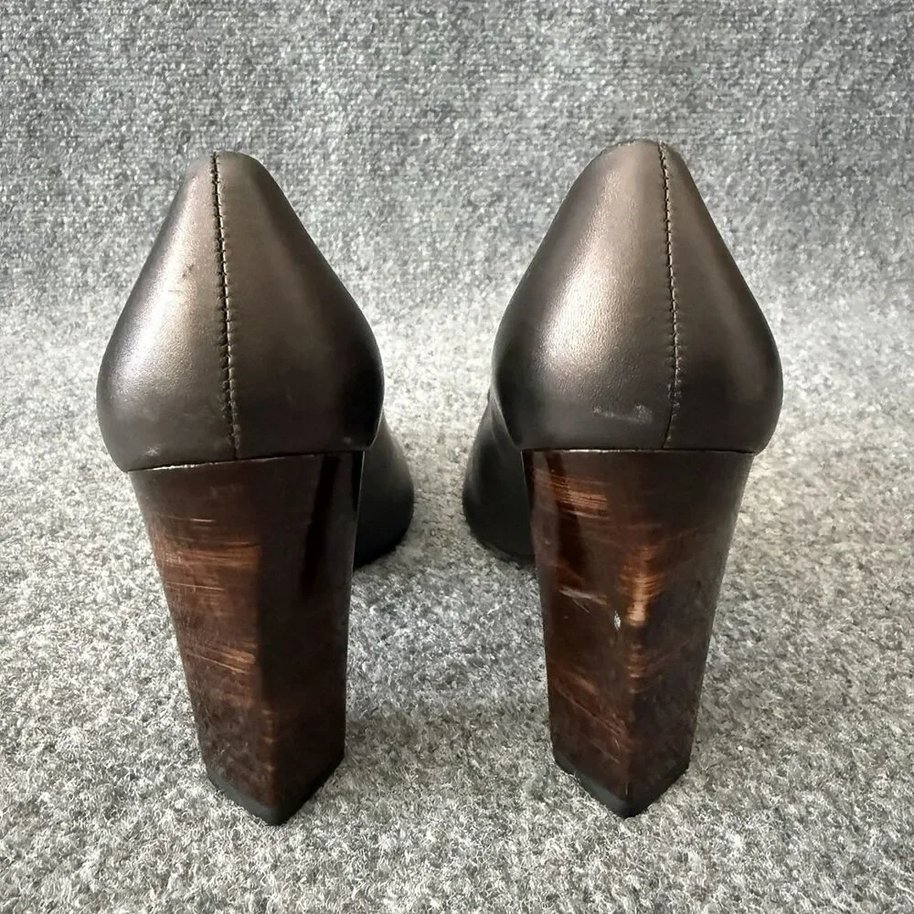 Stuart Weitzman Metallic Leather Pumps Spanish Made Tiger Eye Block Heel Sz 6.5M